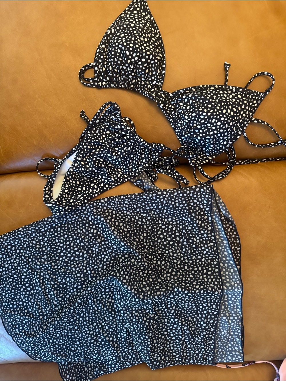 White Fox Boutique Black & White Polka Dot Triangle Bikini Set